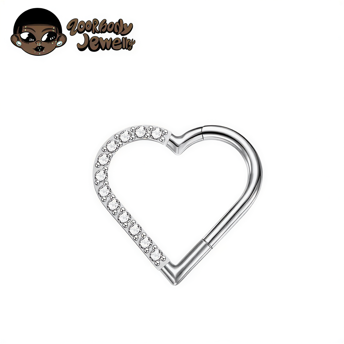 ZOOR Titanium Heart Paved CZ Hinged Clicker Ring