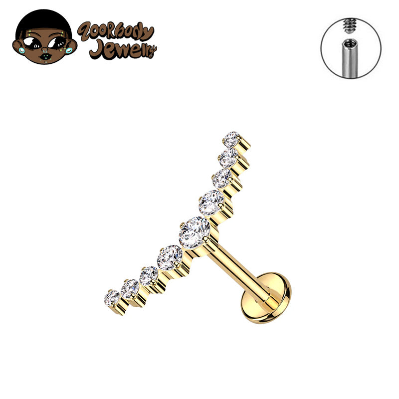 ZOOR ASTM F136 Titanium Curved Arc Round CZ Internally Threaded Labret Stud Helix Tragus Piercing Earring