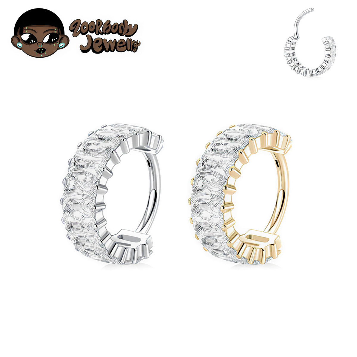 ZOOR Titanium Textured Paved CZ Hinged Clicker Ring