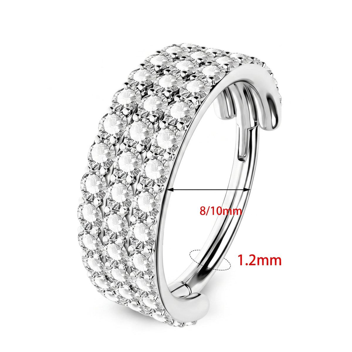 ZOOR Titanium Multi-Row Paved CZ Wide Hinged Clicker Ring
