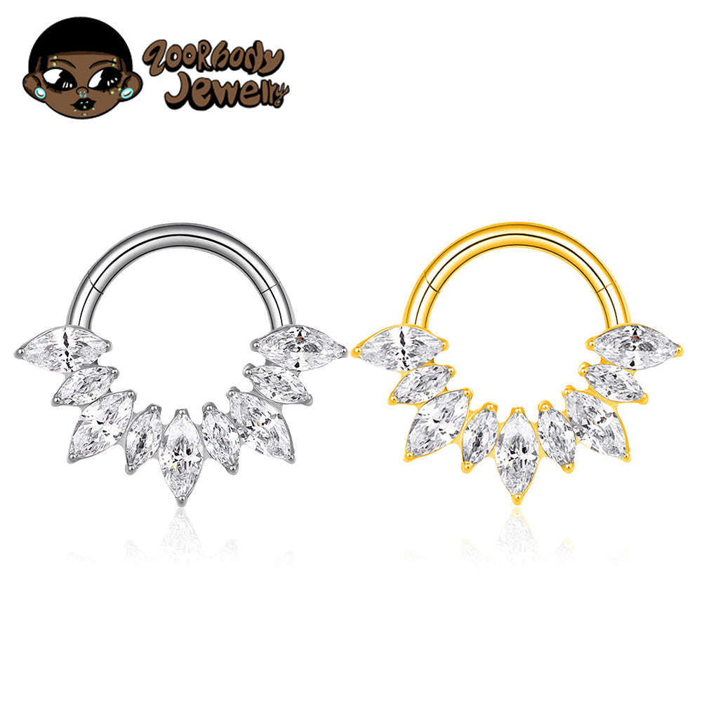 ZOOR Titanium Marquise CZ Hinged Hoop