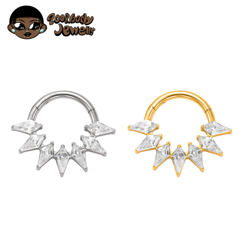 ZOOR ASTM F136 G23 Titanium Diamond‑Shape Clear CZ Hinged Clicker Hoop Septum Daith Helix Cartilage Piercing Jewelry