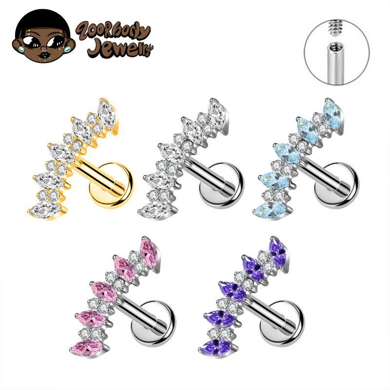 ZOOR Titanium Curved Marquise CZ Internally Threaded Stud