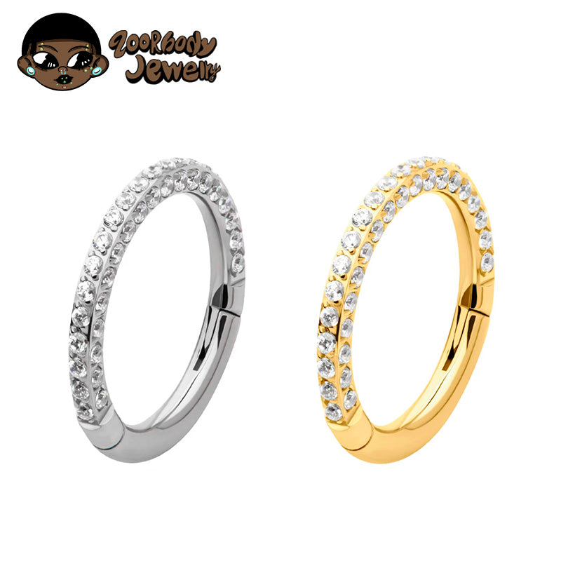 ZOOR Titanium 3 Sides Paved CZ Hinged Clicker Ring