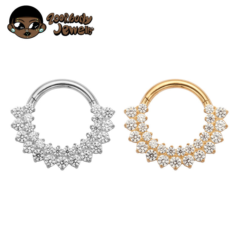ZOOR ASTM F136 G23 Titanium Multi‑Row Paved Clear CZ Hinged Clicker Hoop Septum Daith Helix Cartilage Piercing Jewelry 前台短标题