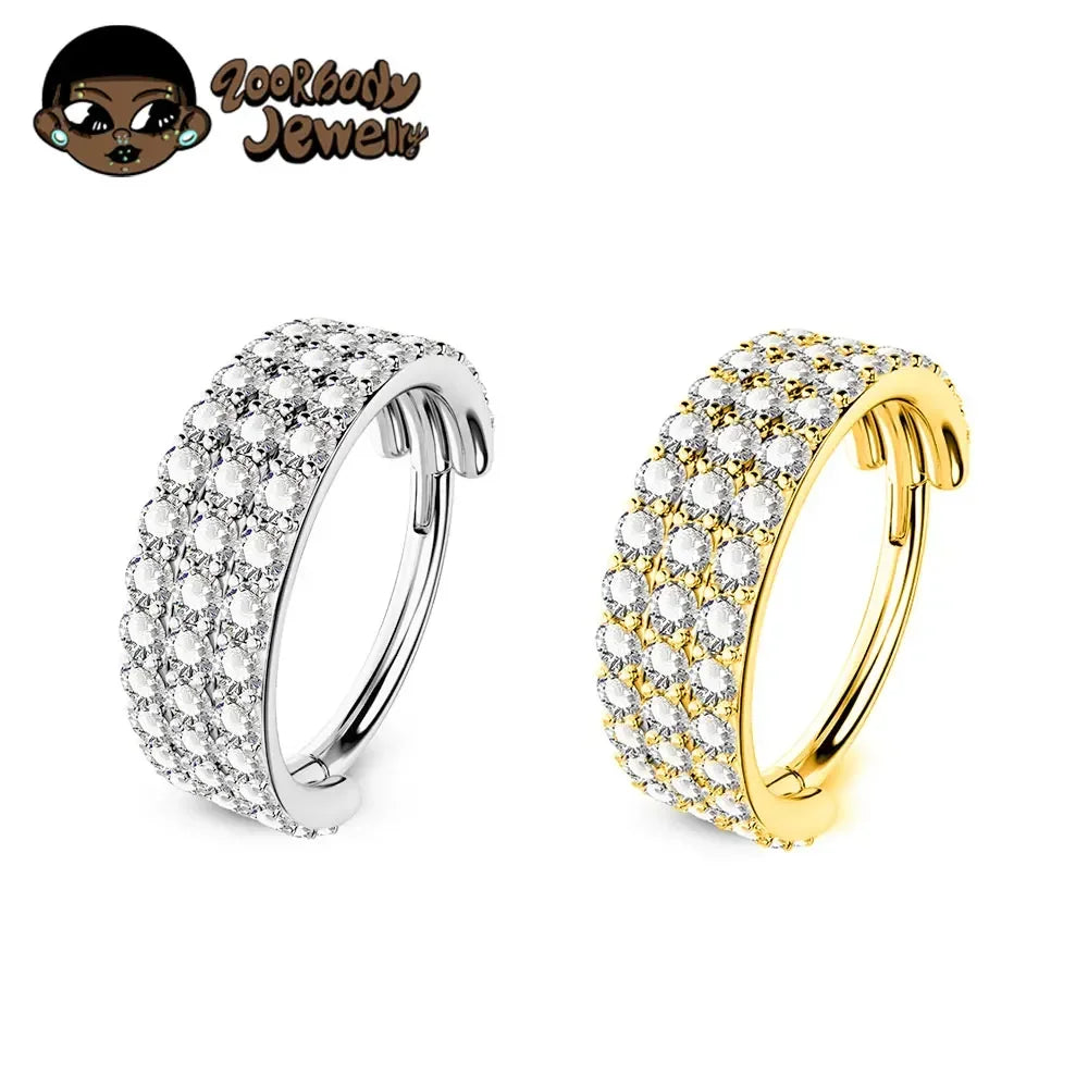 ZOOR Titanium Multi-Row Paved CZ Wide Hinged Clicker Ring