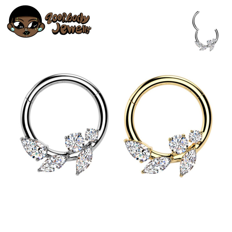 ZOOR ASTM F136 G23 Titanium Leaf Marquise Clear CZ Hinged Clicker Hoop Septum Daith Helix Cartilage Piercing Jewelry