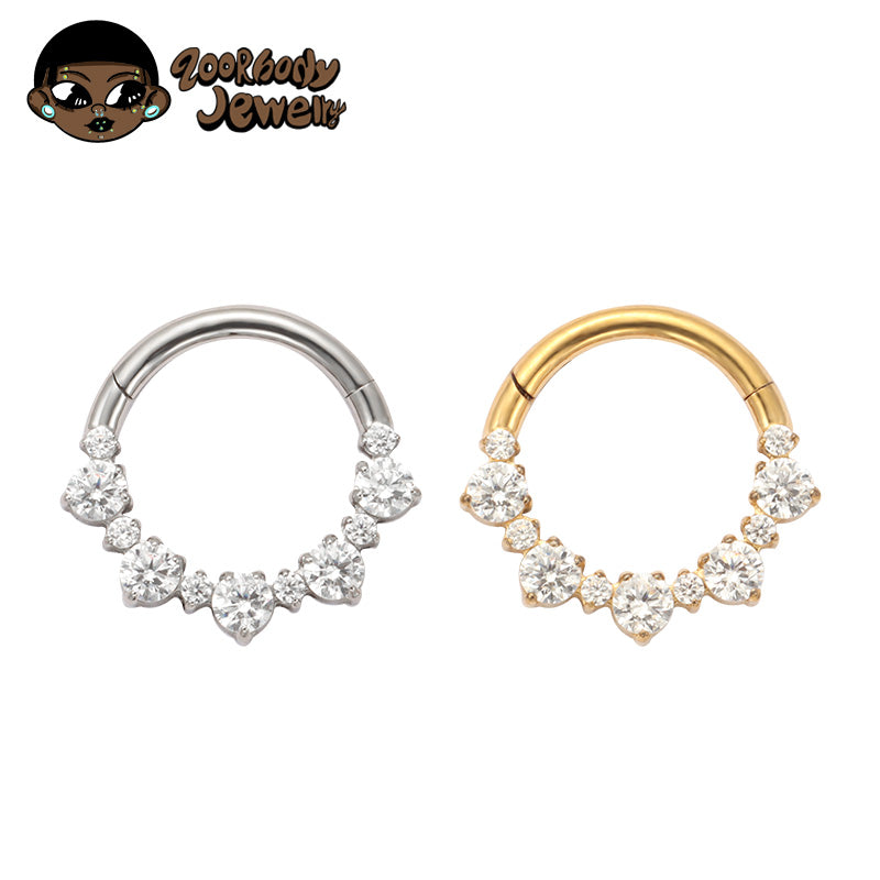 ZOOR ASTM F136 G23 Titanium Hinged Clicker Hoop, Sparkling Clear CZ Paved Septum Daith Helix Cartilage Piercing Jewelry