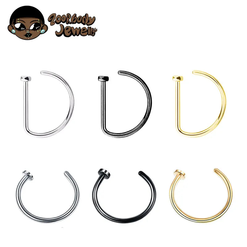 ZOOR G23 Titanium D & C Shape Nose Ring Nostril Piercing Jewelry