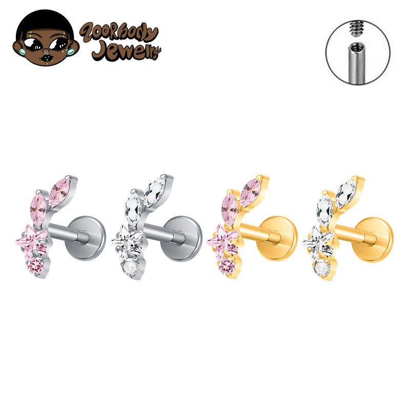 ZOOR Titanium Floral Cluster CZ Internally Threaded Cartilage Stud
