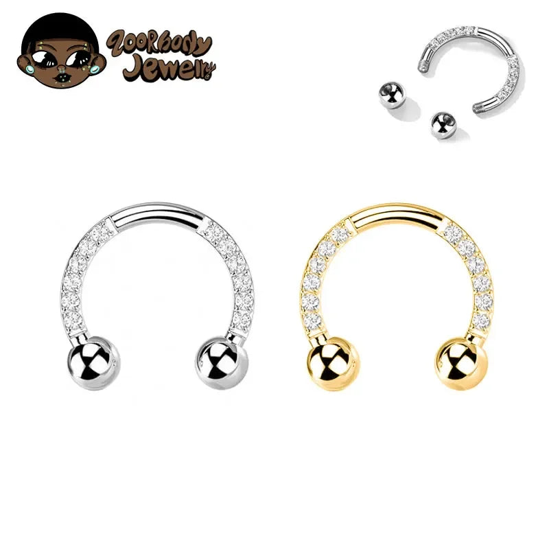 ZOOR ASTM F136 G23 Titanium Paved Clear CZ Segment Ring, Septum Daith Helix Cartilage Piercing Jewelry