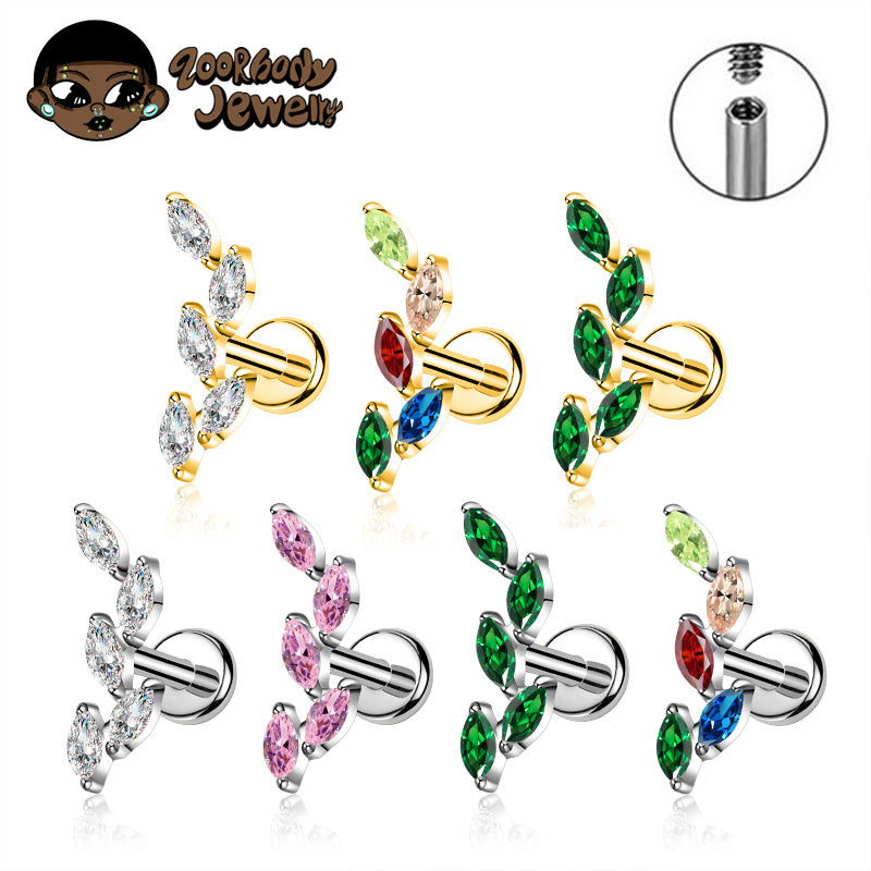 ZOOR Titanium Marquise CZ Leaf Internally Threaded Stud