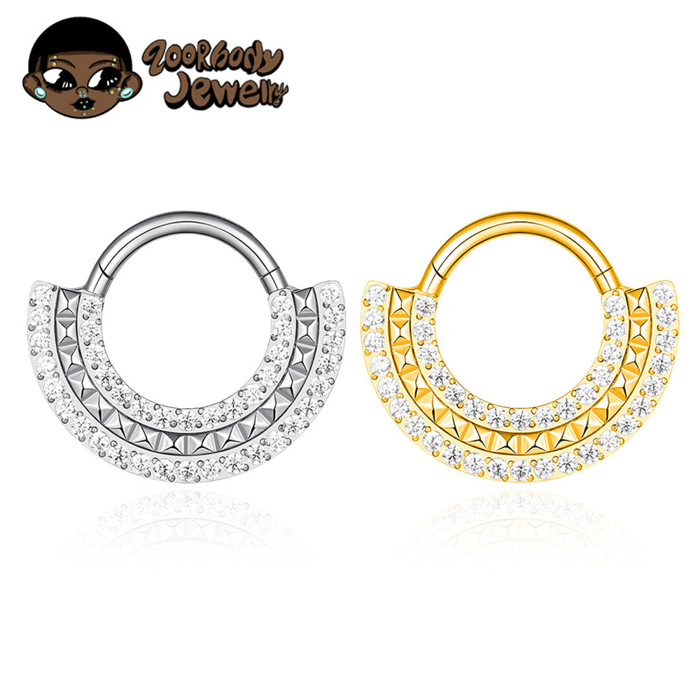 ZOOR Titanium Multi Layer Paved CZ Fan Hinged Hoop