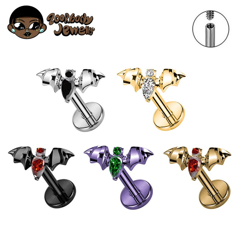 ZOOR Titanium Bat Wing CZ Internally Threaded Stud
