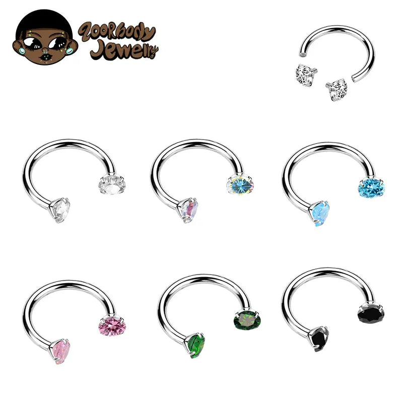 ZOOR Titanium Horseshoe Ring Double Teardrop CZ