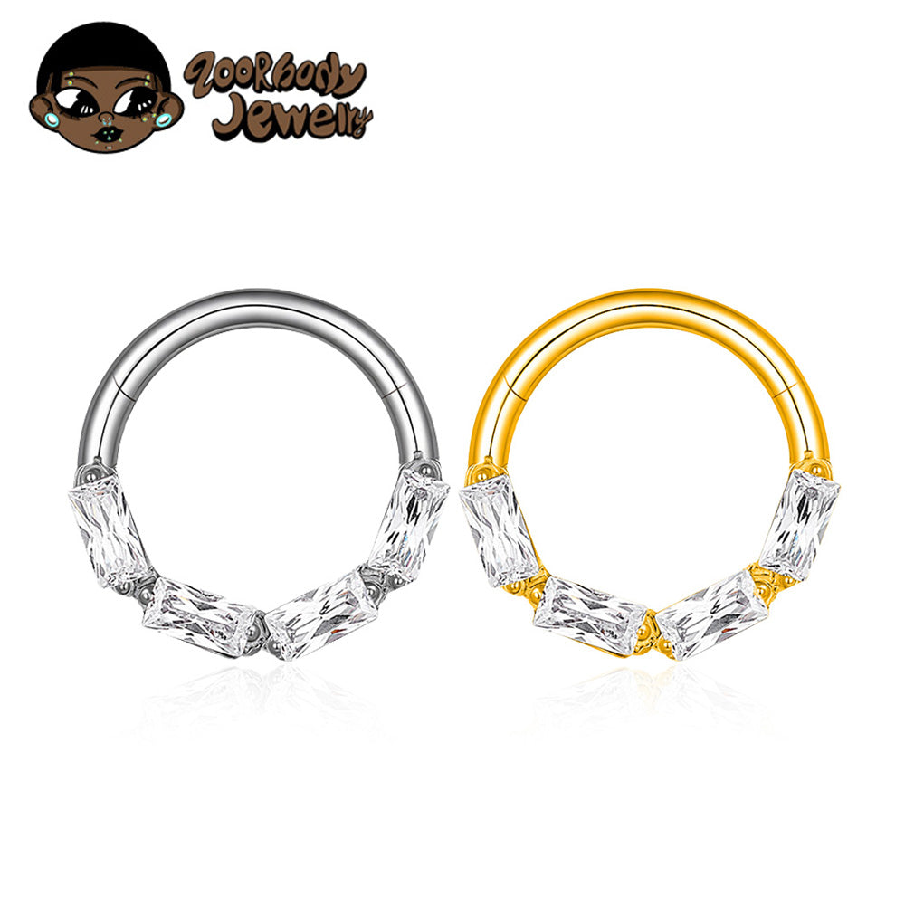 ZOOR Titanium Baguette Cut CZ Hinged Hoop