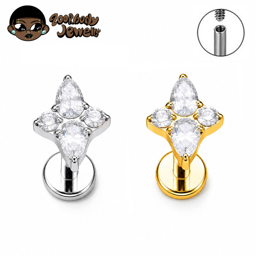 ZOOR ASTM F136 Titanium with Clear CZ Flower Helix Labret Tragus Conch Helix Medusa Piercing Flat Back Stud Cartilage Earring