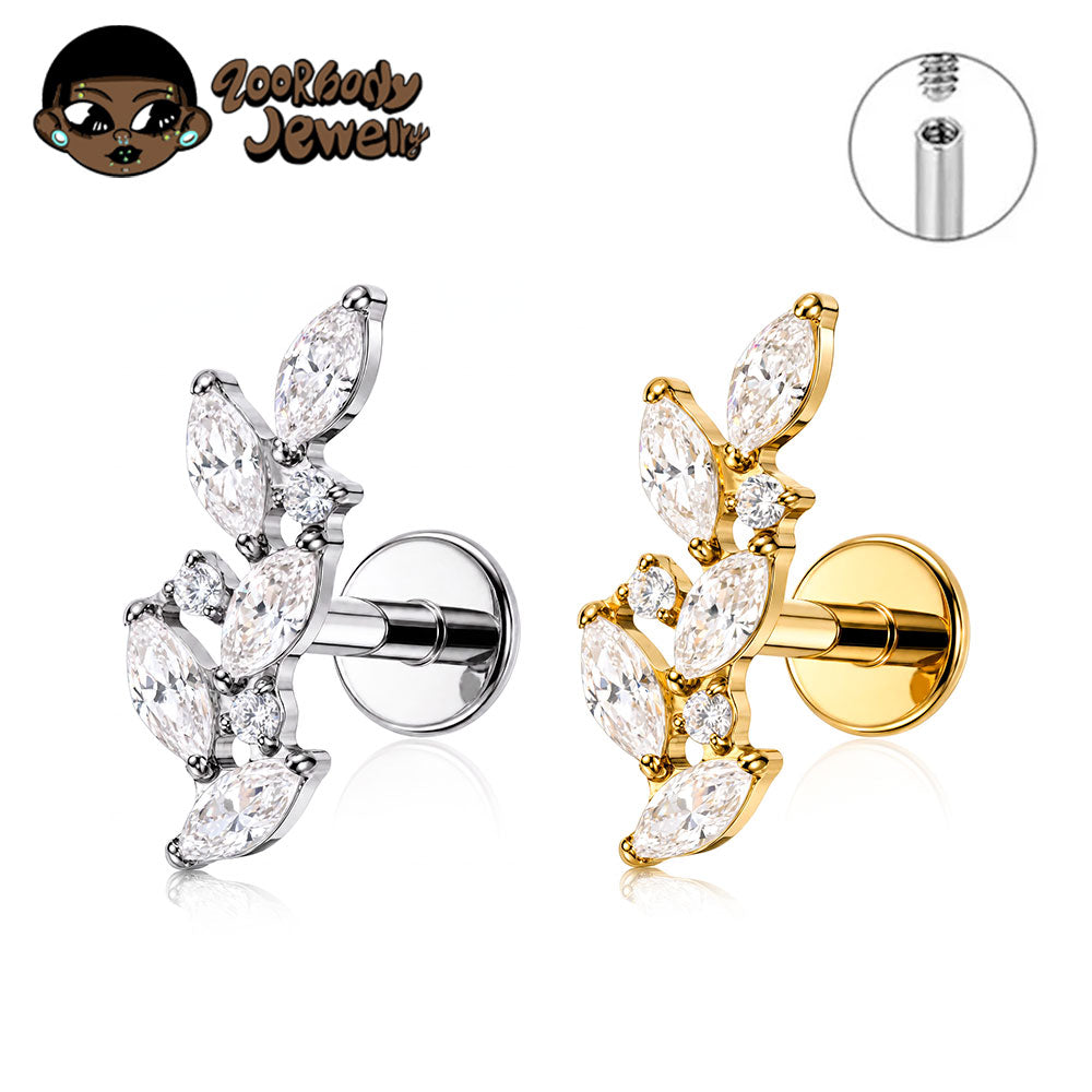 ZOOR Titanium Vine Marquise CZ Internally Threaded Stud