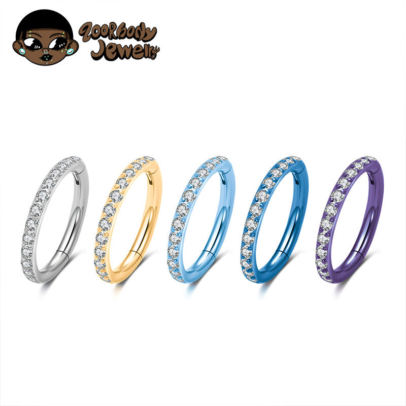 ZOOR Titanium Half Paved CZ Hinged Clicker Ring