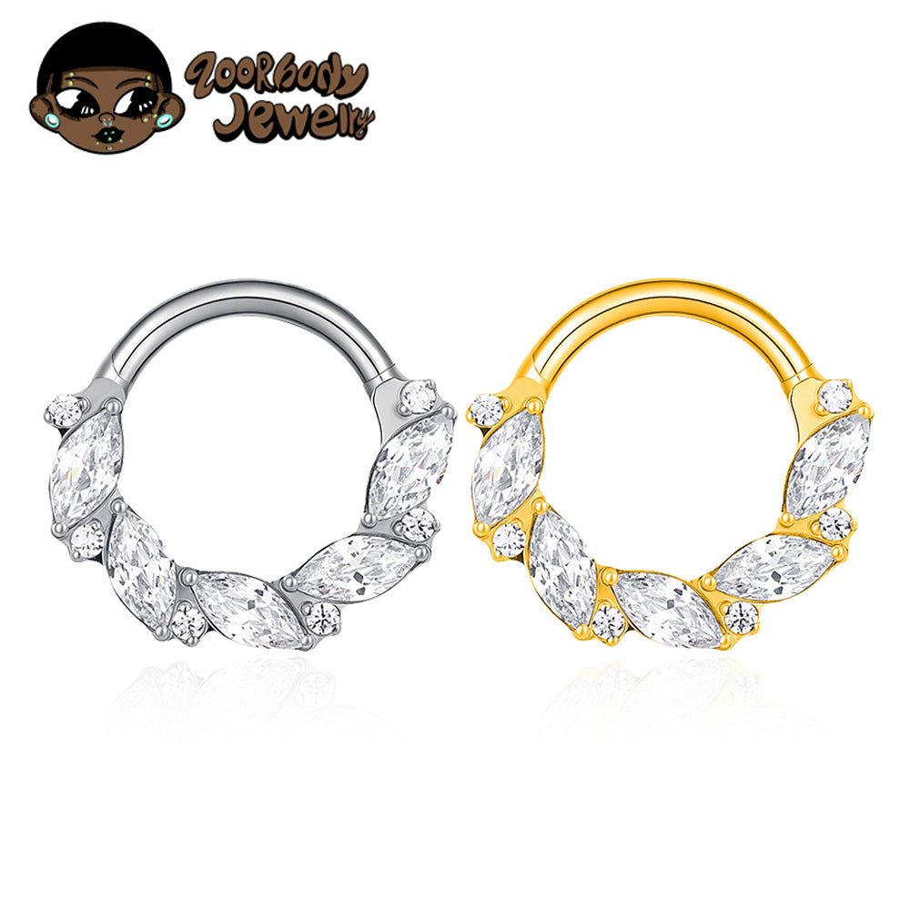 ZOOR Titanium Marquise Round CZ Hinged Hoop