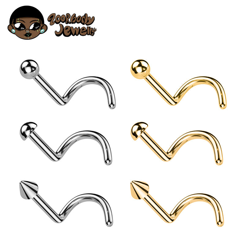 ZOOR Titanium S Curve Nose Stud Ball Dome Cone Top