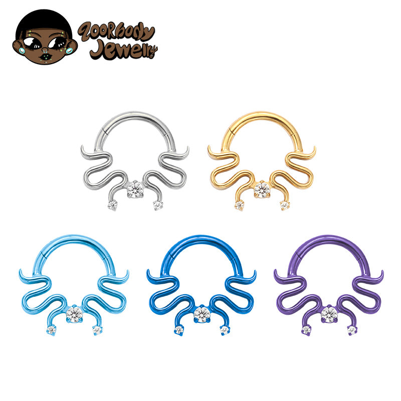 ZOOR Titanium Octopus Tentacle 3 Clear CZ Clicker Hoop