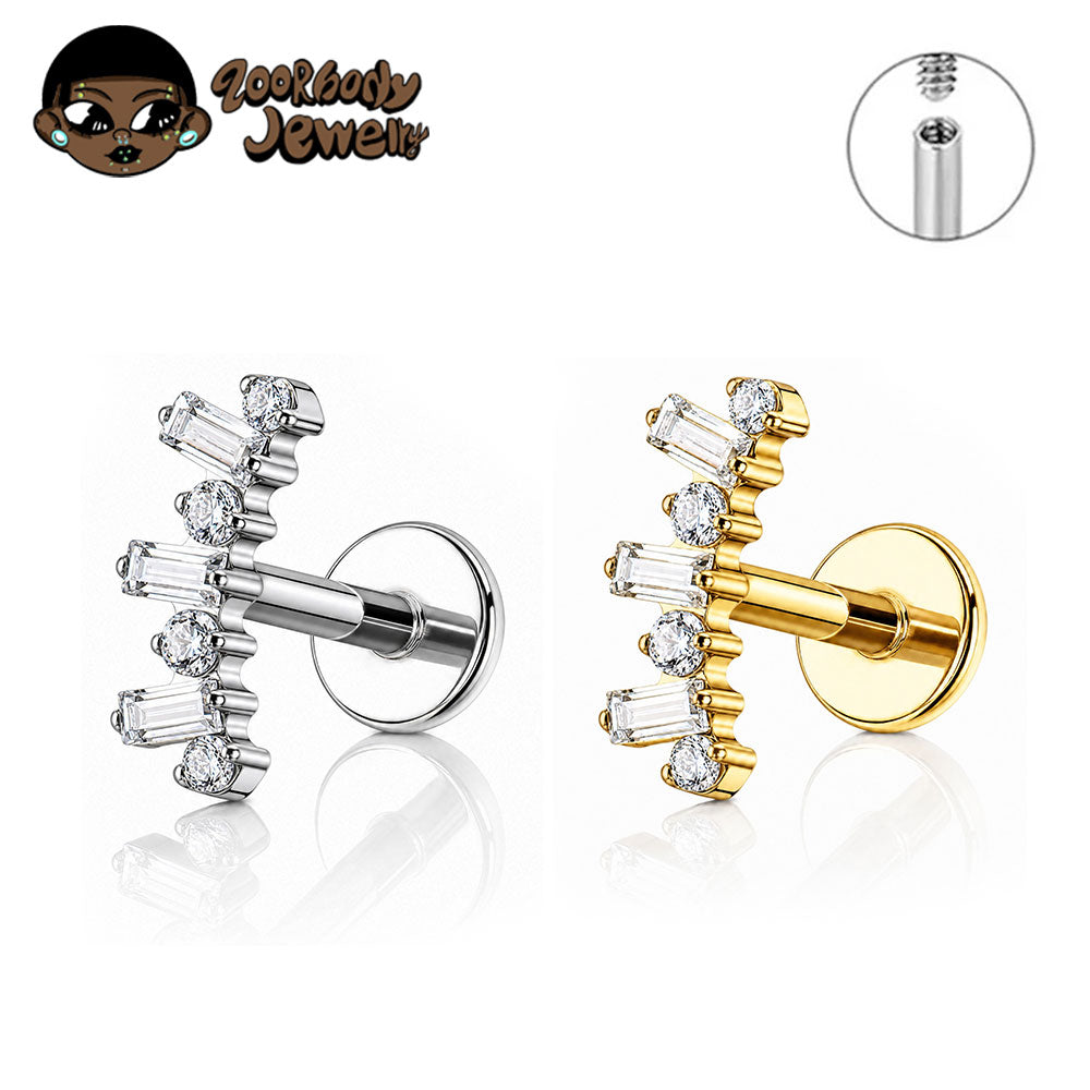 ZOOR Titanium Baguette CZ Row Internally Threaded Cartilage Stud
