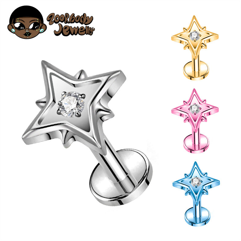 ZOOR Titanium Star CZ Internally Threaded Stud