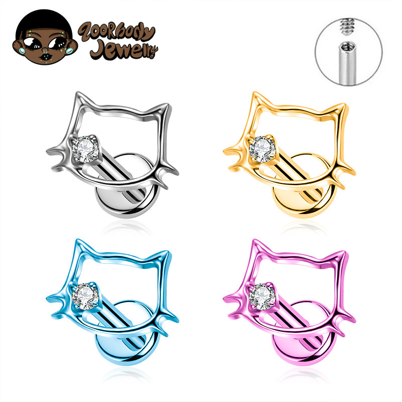 ZOOR Titanium Hollow Cat CZ Internally Threaded Stud