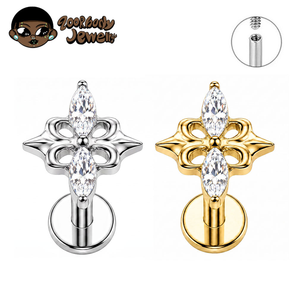 ZOOR ASTM F136 Titanium Piercing Marquise CZ Star Labret Stud Tragus Cartilage Earring Flatback Helix G23 Piercing Jewelry
