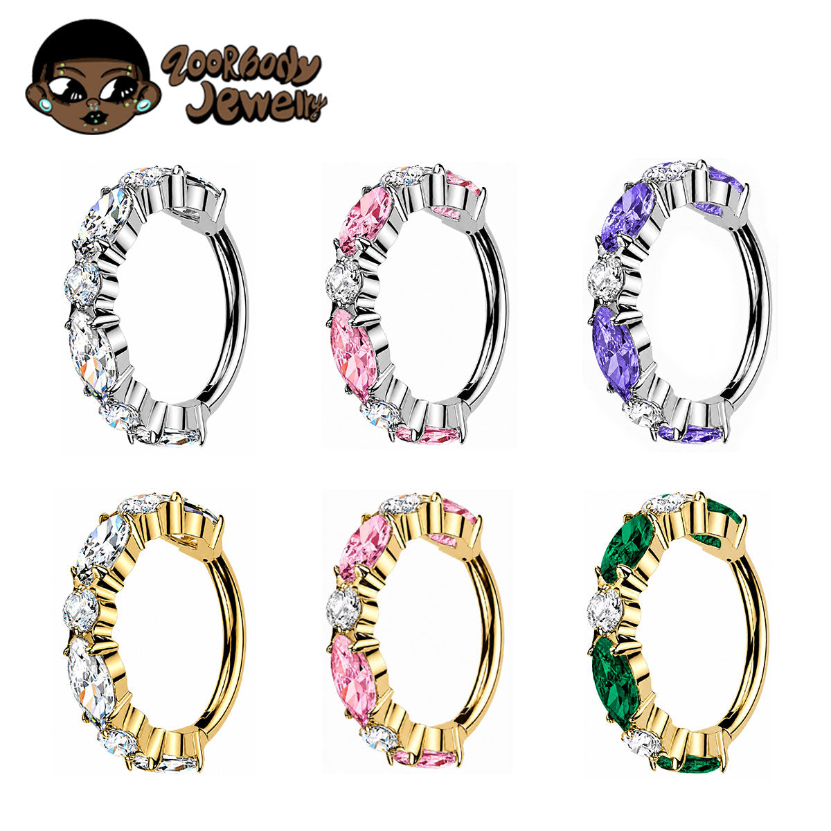 ZOOR ASTM F136 Titanium Multi Color Paved CZ Hinged Clicker Hoop, Septum Helix Tragus Ear Piercing Jewelry