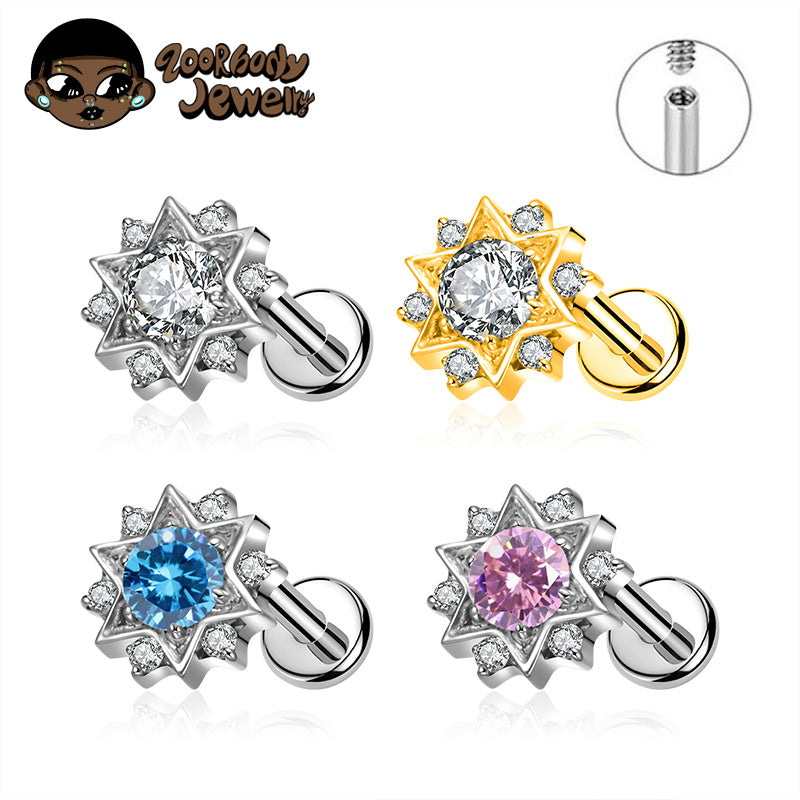 ZOOR Titanium Hexagram CZ Internally Threaded Stud