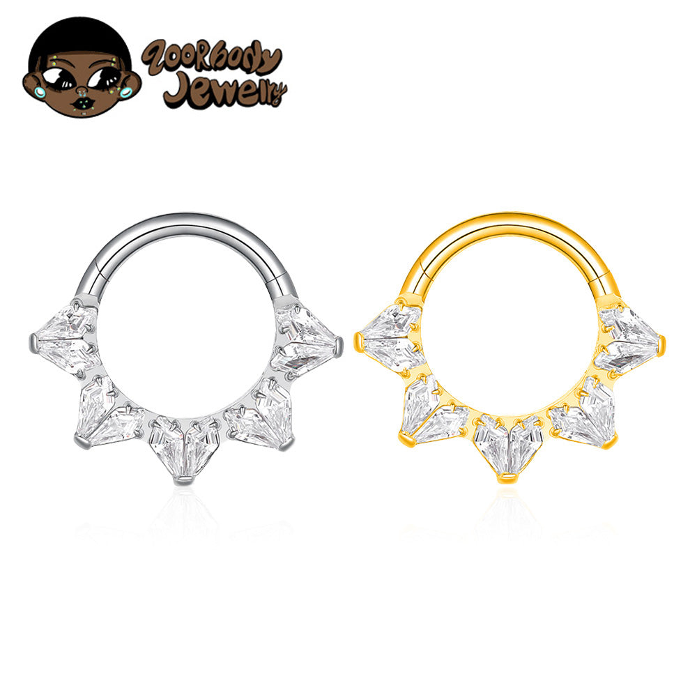 ZOOR Titanium Symmetrical Baguette CZ Hinged Hoop