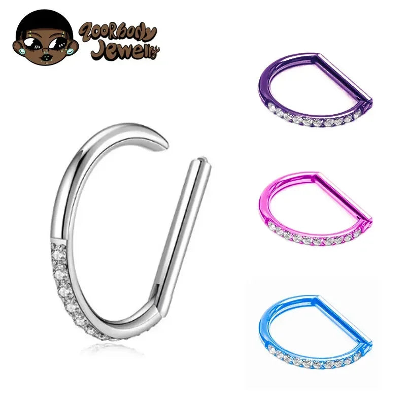 ZOOR Titanium Half Paved CZ Hinged Hoop