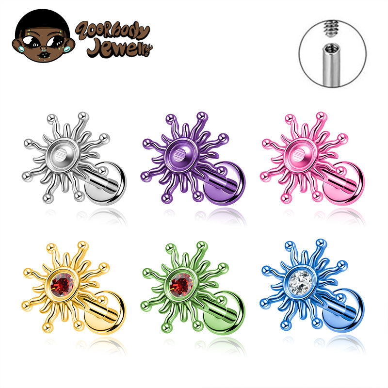 ZOOR Titanium Sunburst CZ Internally Threaded Stud