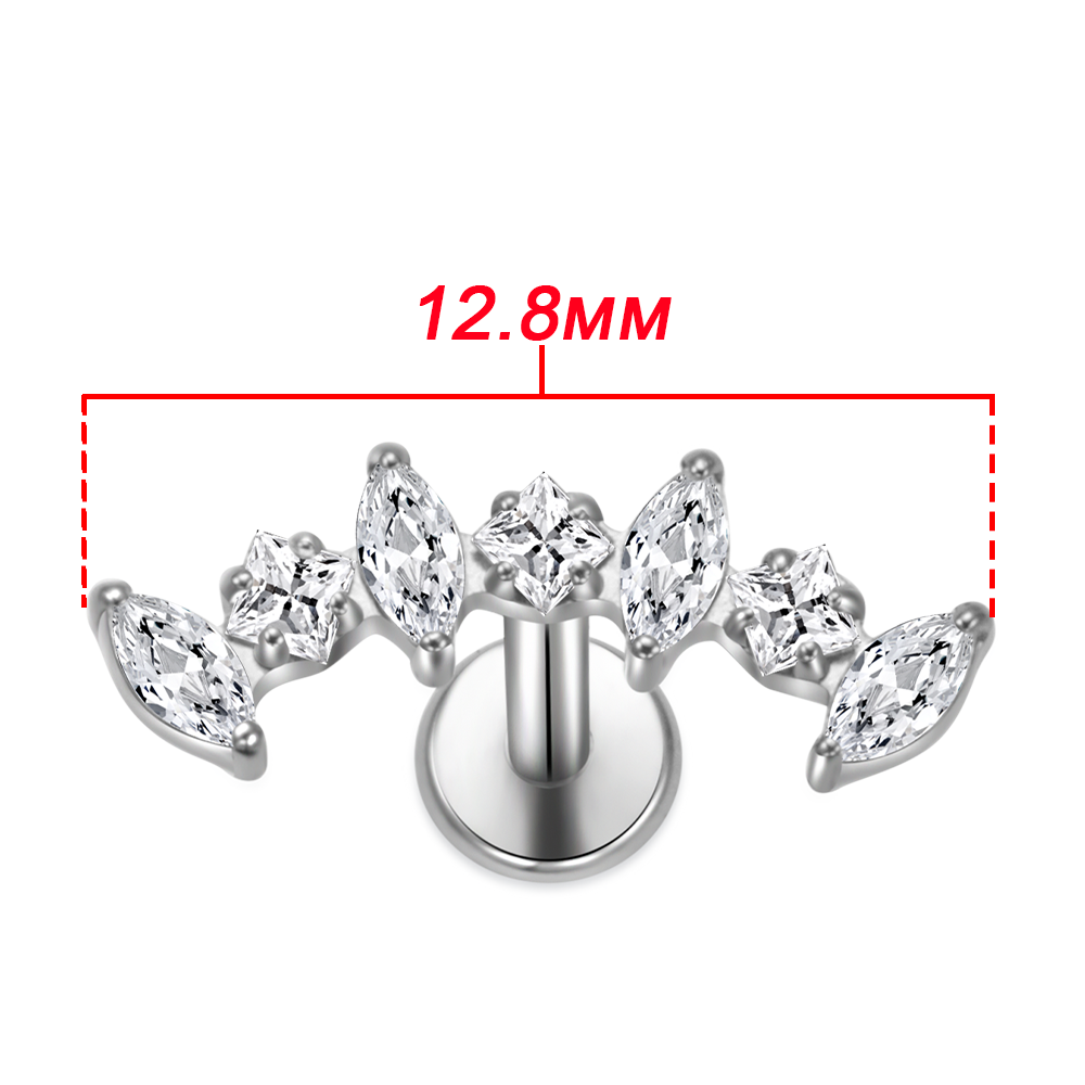ZOOR ASTM F136 Titanium Symmetric Wing Marquise CZ Internally Threaded Labret Stud, Helix Tragus Ear Piercing Jewelry
