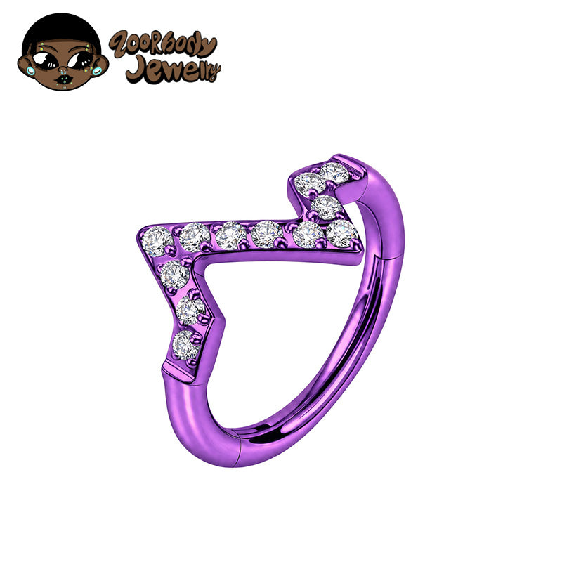 ZOOR ASTM F136 G23 Titanium Anodized Lightning Shape Clear CZ Hinged Clicker Hoop Septum Daith Helix Cartilage Piercing Jewelry