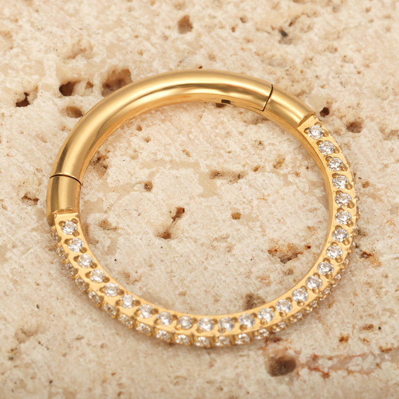 ZOOR Titanium 3 Sides Paved CZ Hinged Clicker Ring