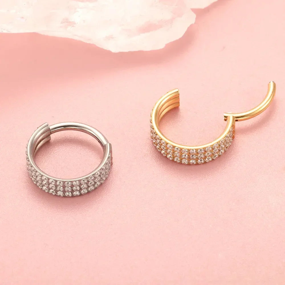 ZOOR Titanium Multi-Row Paved CZ Wide Hinged Clicker Ring