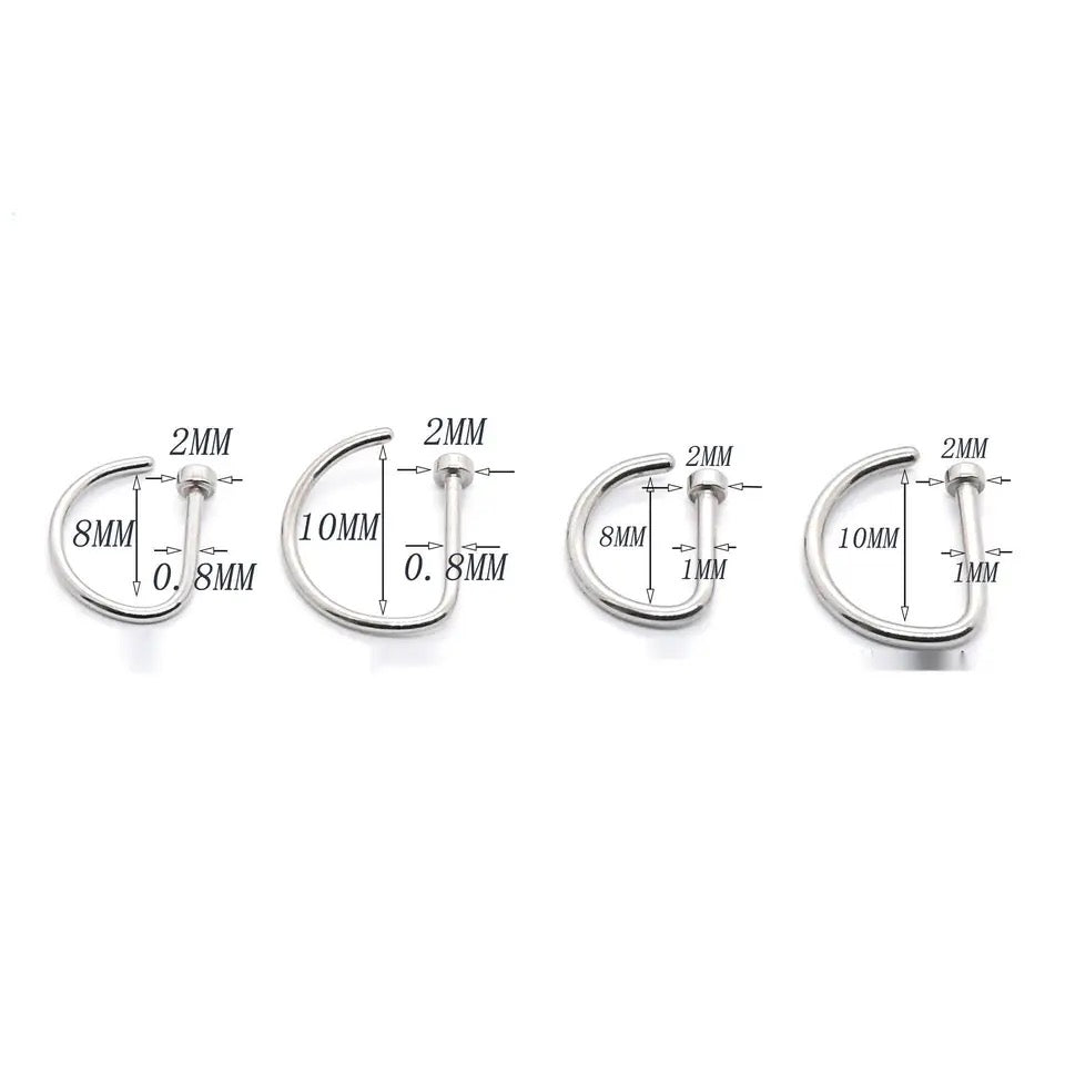 ZOOR G23 Titanium D & C Shape Nose Ring Nostril Piercing Jewelry