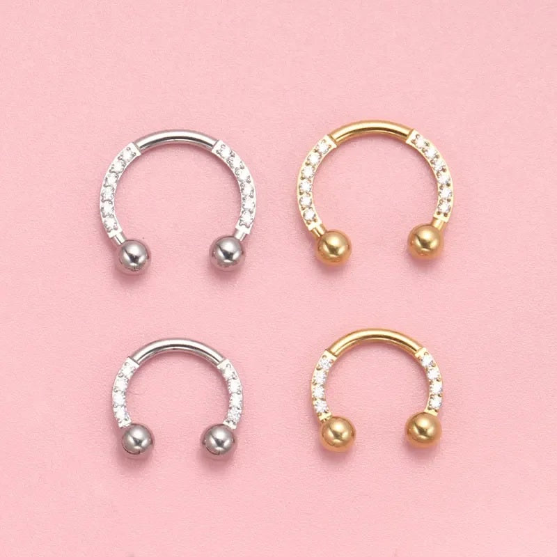 ZOOR ASTM F136 G23 Titanium Paved Clear CZ Segment Ring, Septum Daith Helix Cartilage Piercing Jewelry