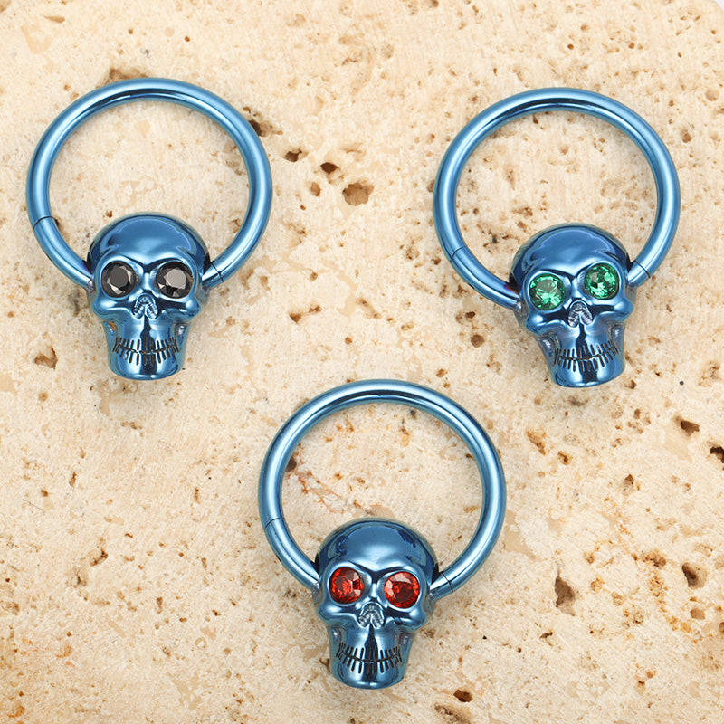 ZOOR Titanium Skull Hinged Clicker Hoop With CZ Eyes