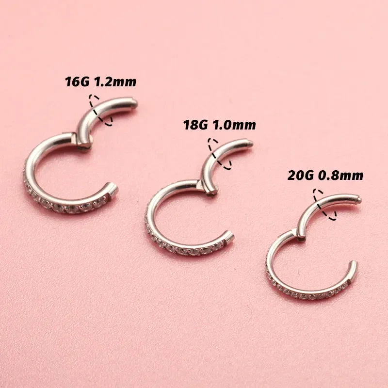 ZOOR Titanium Half Paved CZ Hinged Clicker Ring