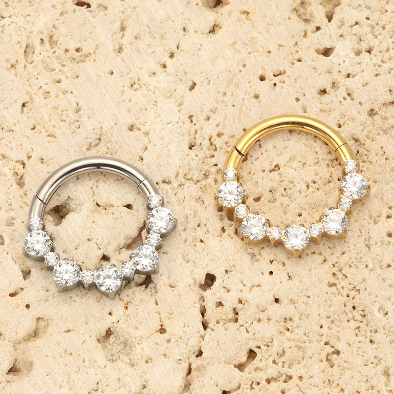 ZOOR ASTM F136 G23 Titanium Hinged Clicker Hoop, Sparkling Clear CZ Paved Septum Daith Helix Cartilage Piercing Jewelry