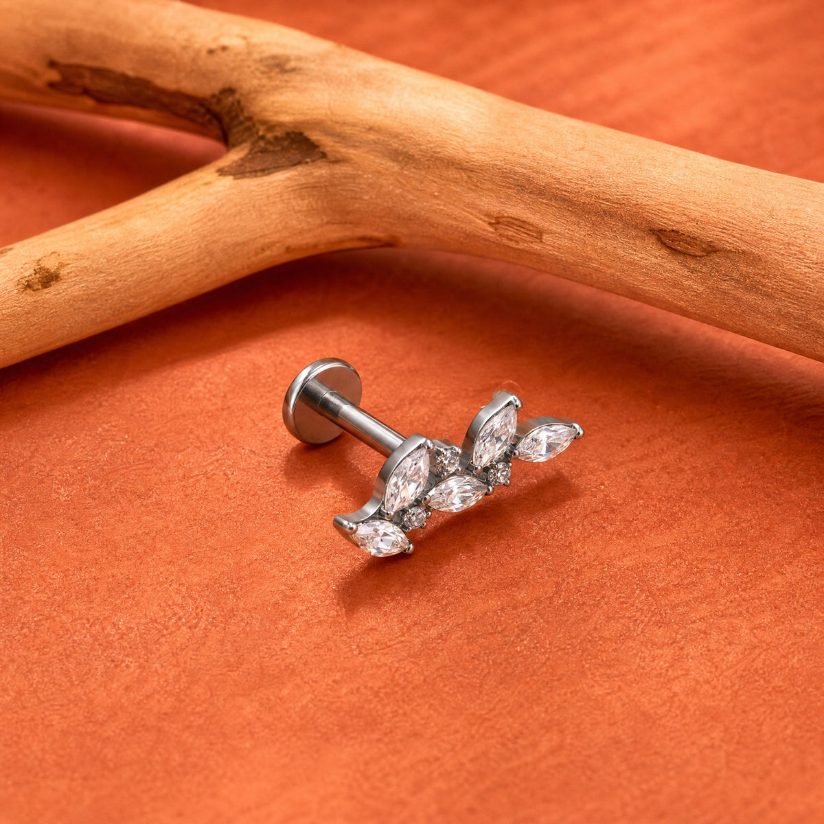 ZOOR Titanium Vine Marquise CZ Internally Threaded Stud