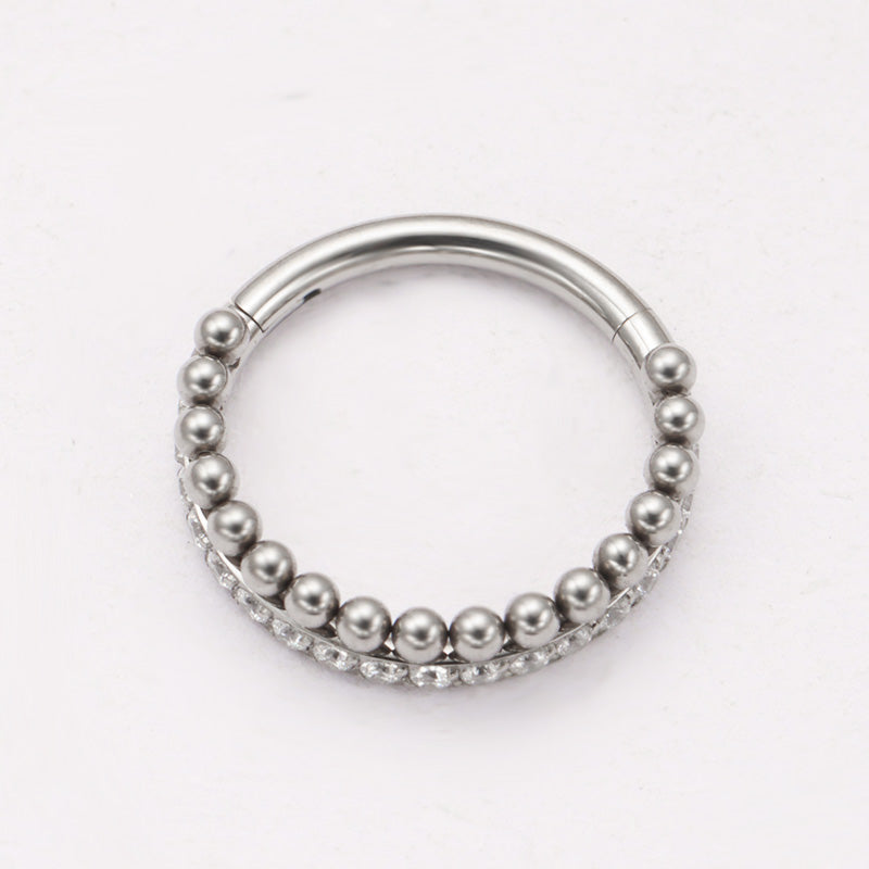 ZOOR ASTM F136 G23 Titanium Beaded Edge Clear CZ Hinged Clicker Hoop Septum Daith Helix Cartilage Piercing Jewelry
