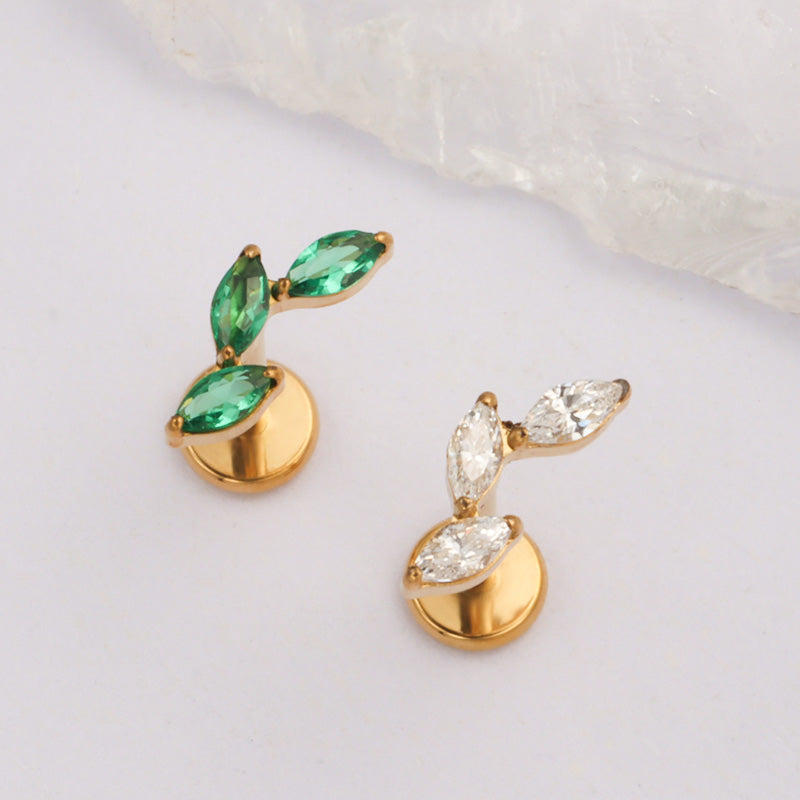ZOOR ASTM F136 Titanium Triple Marquise CZ Internally Threaded Labret Stud Tragus Helix Piercing Earring
