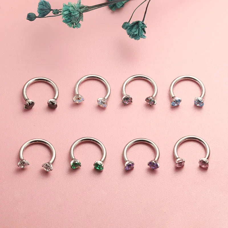 ZOOR Titanium Horseshoe Ring Double Teardrop CZ