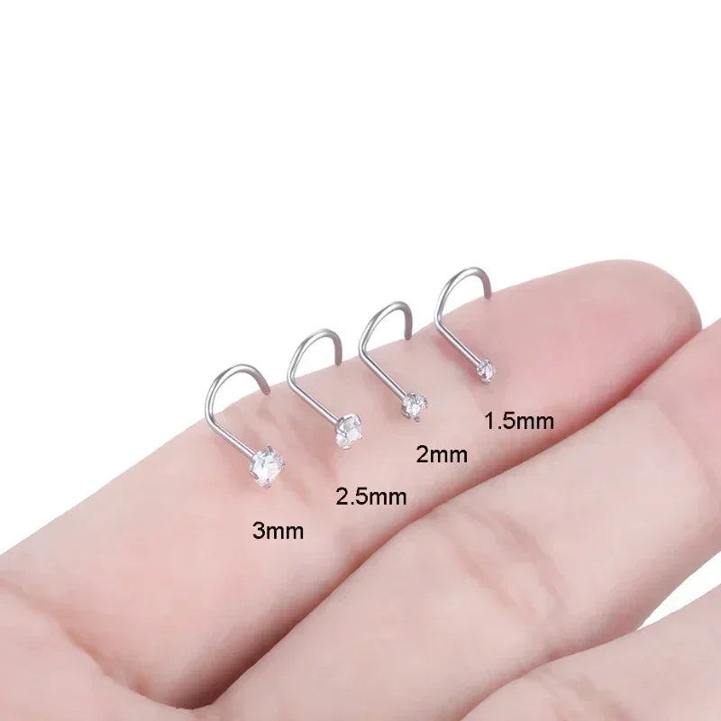 ZOOR Titanium CZ Curved Nose Screw Piercing Stud