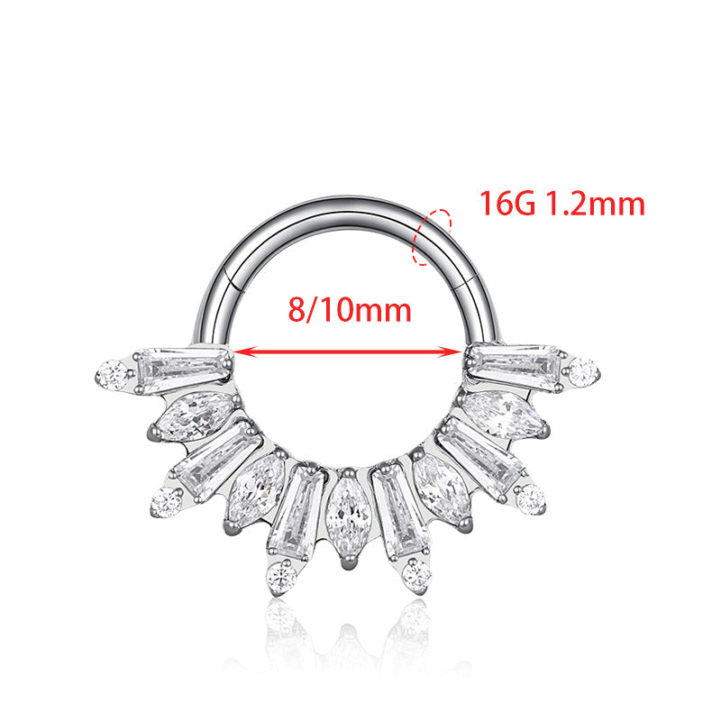 ZOOR Titanium Baguette Marquise CZ Sunburst Hinged Clicker Hoop